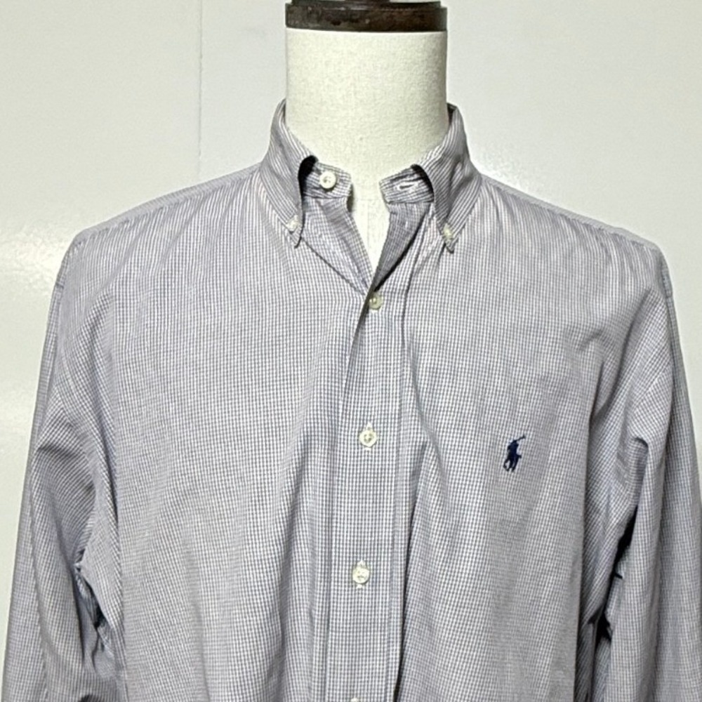 Ralph Lauren Dress Shirt Mens 16 Large Blue White Tan Yarmouth Plaid Long Sleeve - Picture 3 of 7